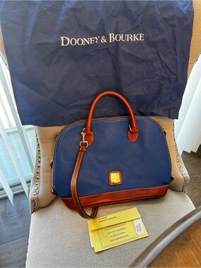 Dooney & Bourke (NWT & Duster Bag)Navy Blue & Brown Pebbled Leather red interior